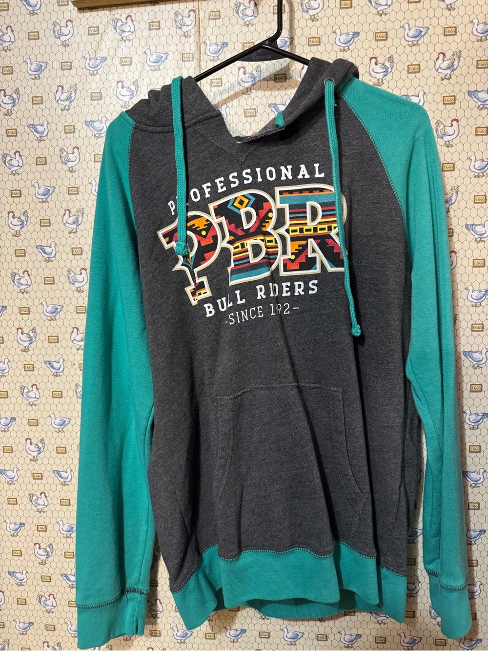 MV Sport Teal & Charcoal Colorblock Hoodie with PBR Graphic